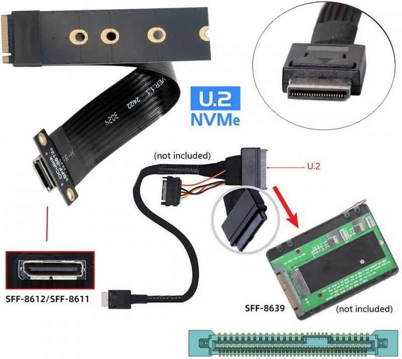 CY 2280 NGFF PCI-E4.0 M.2 M-Key to Oculink SFF-8612 SFF-8611 Host Cable 15cm for NVME U.2 SSD Egpu - Image 2
